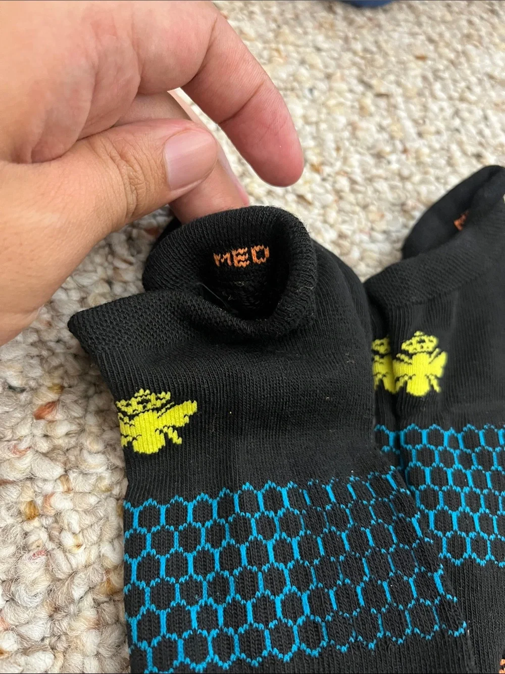 Bombas Men's Low-Cut Black Socks with Blue Honeycomb and Yellow Accent - 4 Pack